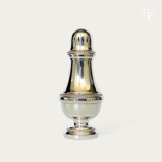French vintage silver plated sugar caster muffineer SFAM Perles pattern circa 1950 | Saupoudreuse à sucre de table en métal argenté modèle Perles de la maison SFAM circa 1950
