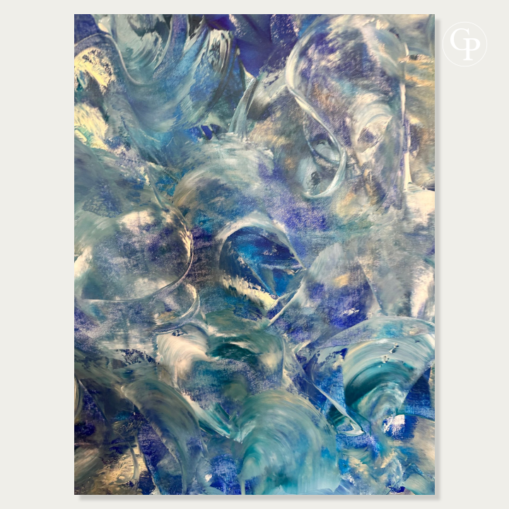 Timo Wedell Malibu Waves XXL abstract expressionist blue painting, textured ocean waves mixed media canvas art | Oeuvre originale peinture abstraite bleue vagues de Malibu par Timo Wedell, grand format expressionniste contemporain XXL Galerie Popincourt